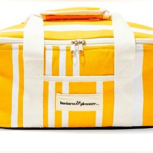 Business and Pleasure Co. Holiday Cooler Bag NWT Yellow and White Stripes